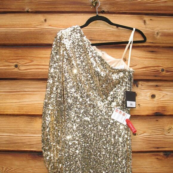 Mac Duggal 26717 SEQUINED ONE SHOULDER BISHOP SLEEVE TRUMPET GOWN - Picture 9 of 16